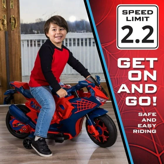 Electric 6V Rechargeable Kids Ride-On Motorcycle with Spiderman Design - Image 4