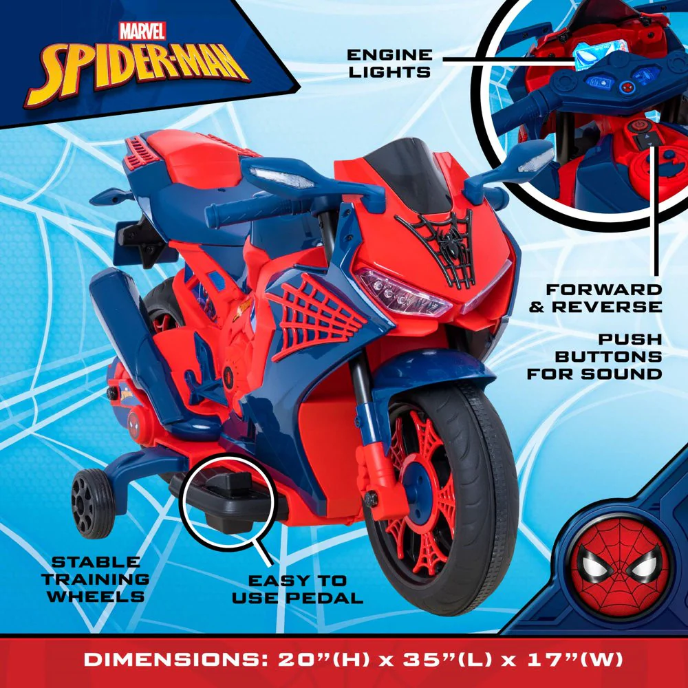 Electric 6V Rechargeable Kids Ride-On Motorcycle with Spiderman Design - Image 7