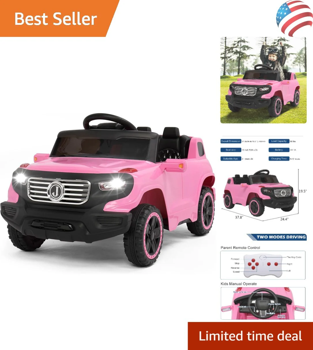 Motorized Kids Truck with 3 Speeds and LED Lights for Toddlers