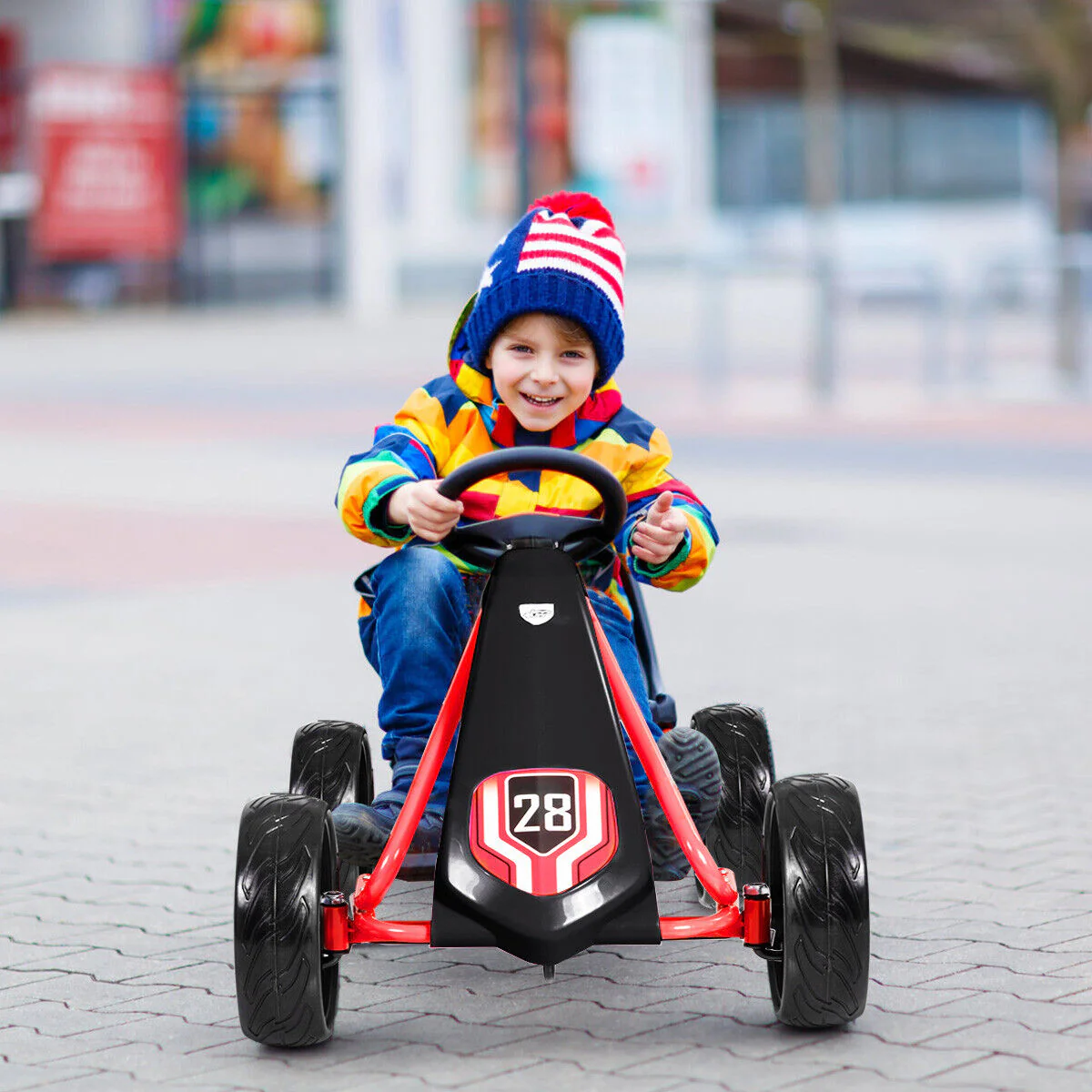 Kids' Pedal Car Go Kart - Adjustable Seat, 4 Wheels, Black - Image 3