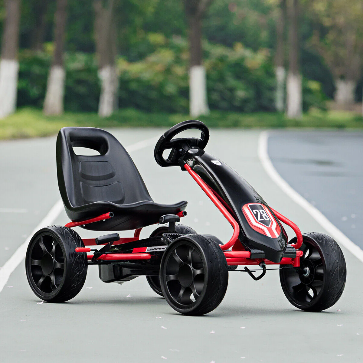 Kids' Pedal Car Go Kart - Adjustable Seat, 4 Wheels, Black - Image 4