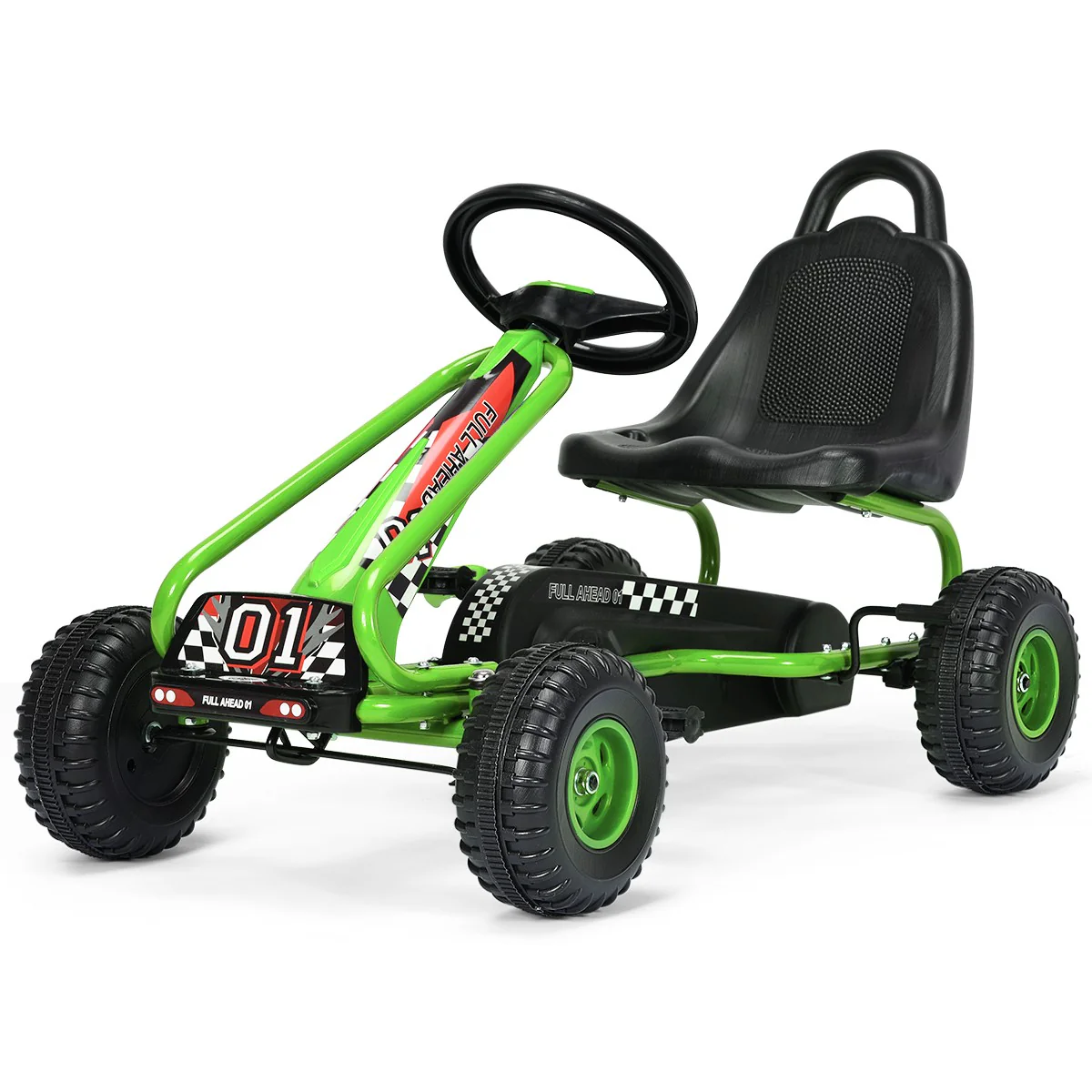 Kids Pedal Go-Kart with 4 Wheels, Adjustable Seat, and Handbrake - Green