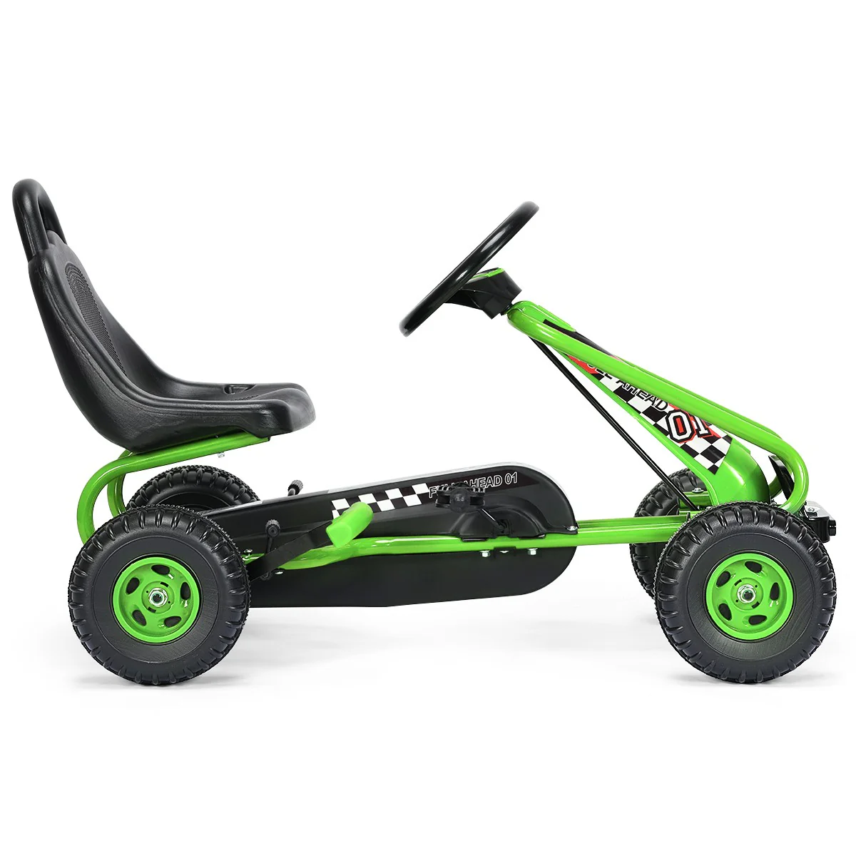 Kids Pedal Go-Kart with 4 Wheels, Adjustable Seat, and Handbrake - Green - Image 11