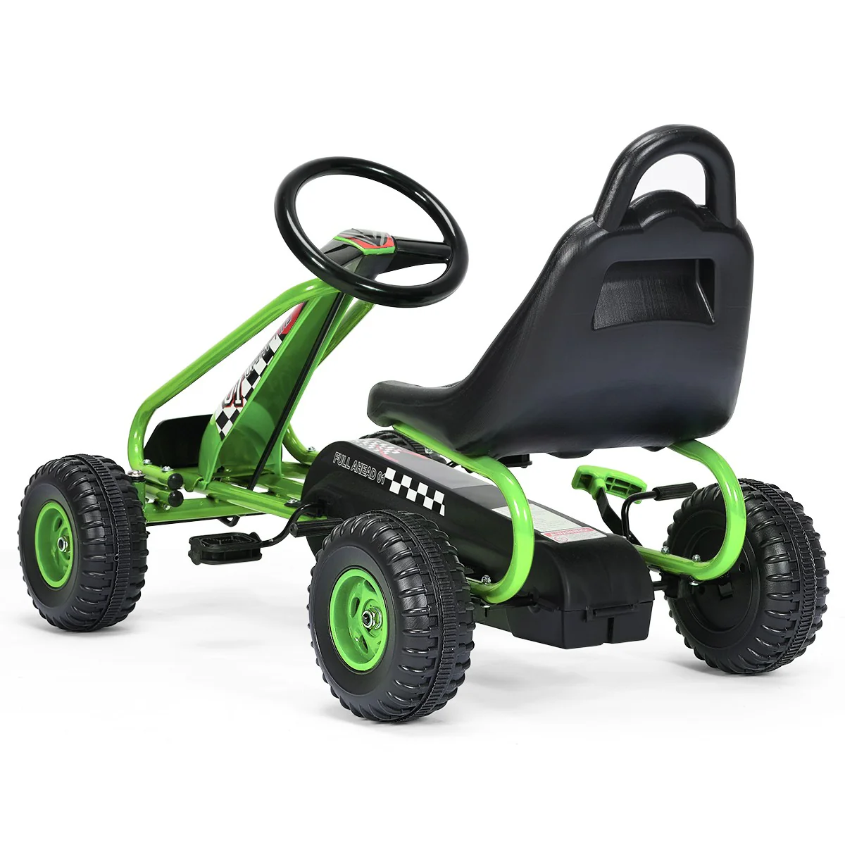 Kids Pedal Go-Kart with 4 Wheels, Adjustable Seat, and Handbrake - Green - Image 12