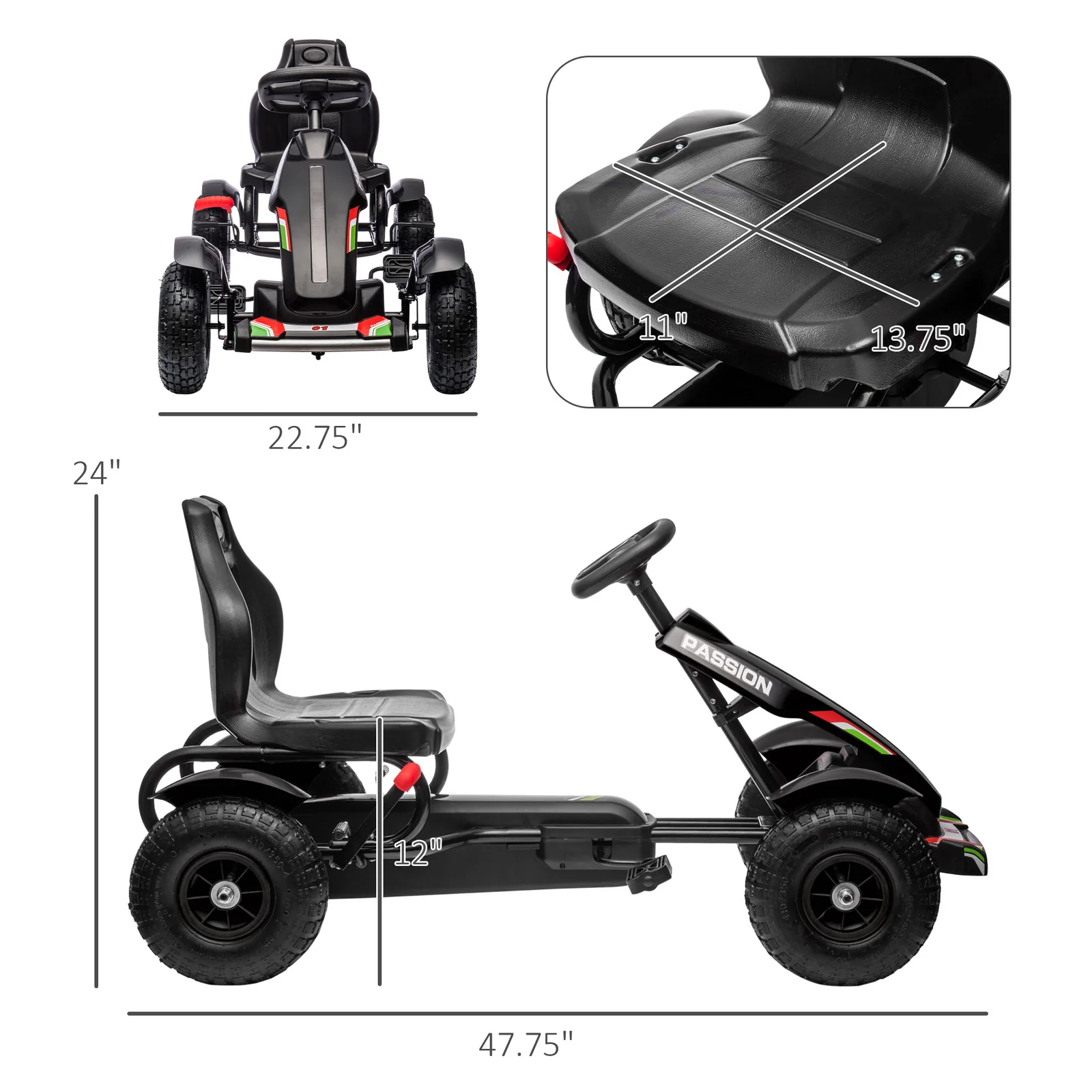Kids Pedal Go-Kart Outdoor Ride-On Toy with Adjustable Seat and Precise Handling - Image 3