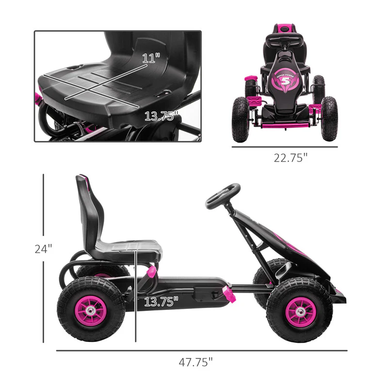 Pedal Go-Kart Ride-On Car with Suspension and Hand Brake for Kids 5-12 - Image 3