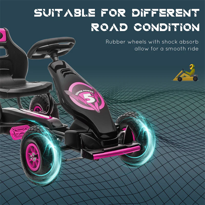 Kids Pedal Go Kart Ride-On with Suspension and Hand Brake, Ages 5-12 - Image 5