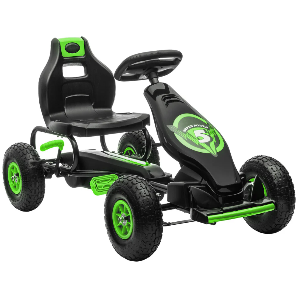 Kids Pedal Go-Kart Ride-On Toy with Durable Wear-Resistant Tread Green - Image 11