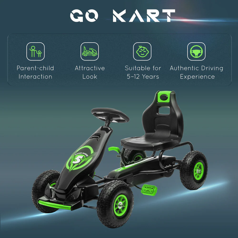 Kids Pedal Go-Kart Ride-On Toy with Durable Wear-Resistant Tread Green - Image 2