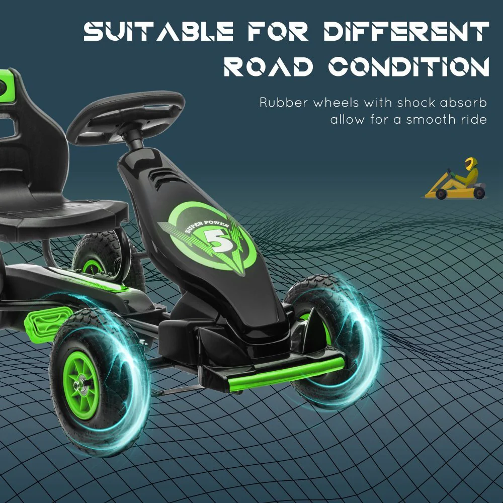Kids Pedal Go-Kart Ride-On Toy with Durable Wear-Resistant Tread Green - Image 4