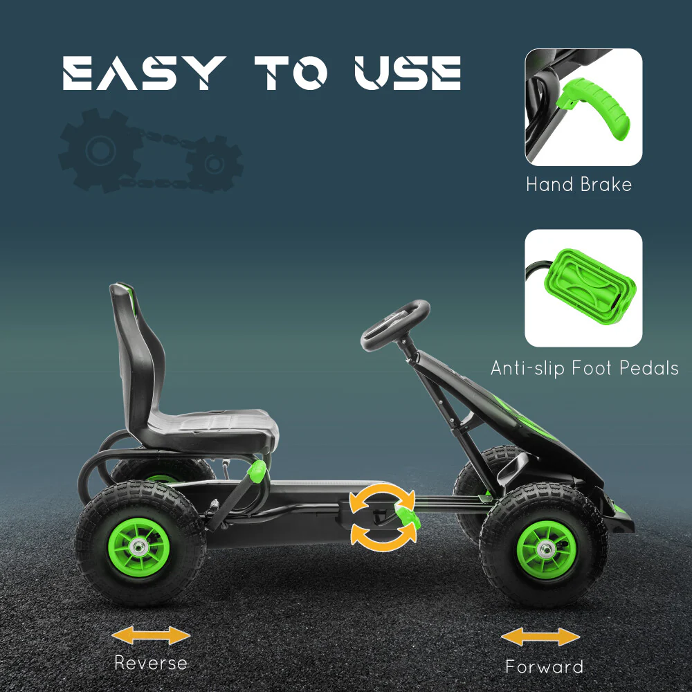 Kids Pedal Go-Kart Ride-On Toy with Durable Wear-Resistant Tread Green - Image 5