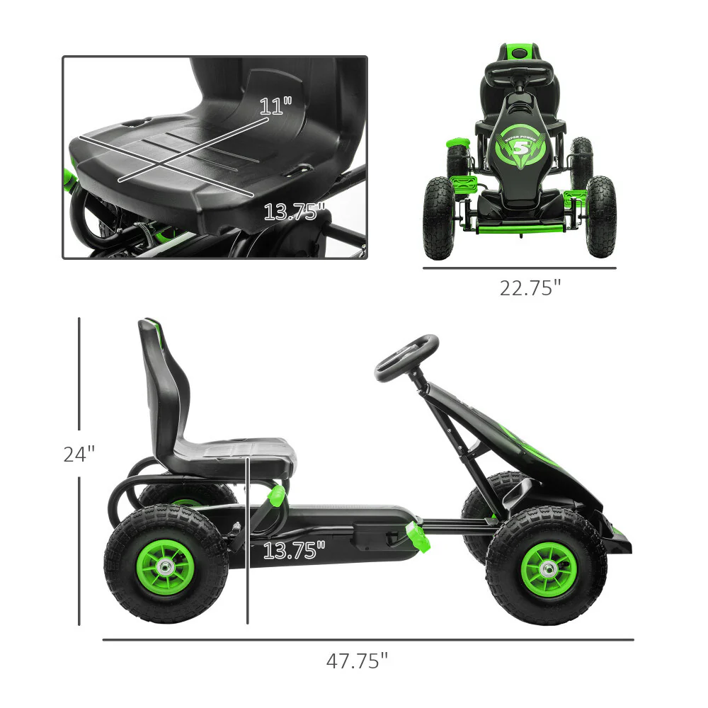 Kids Pedal Go-Kart Ride-On Toy with Durable Wear-Resistant Tread Green - Image 7
