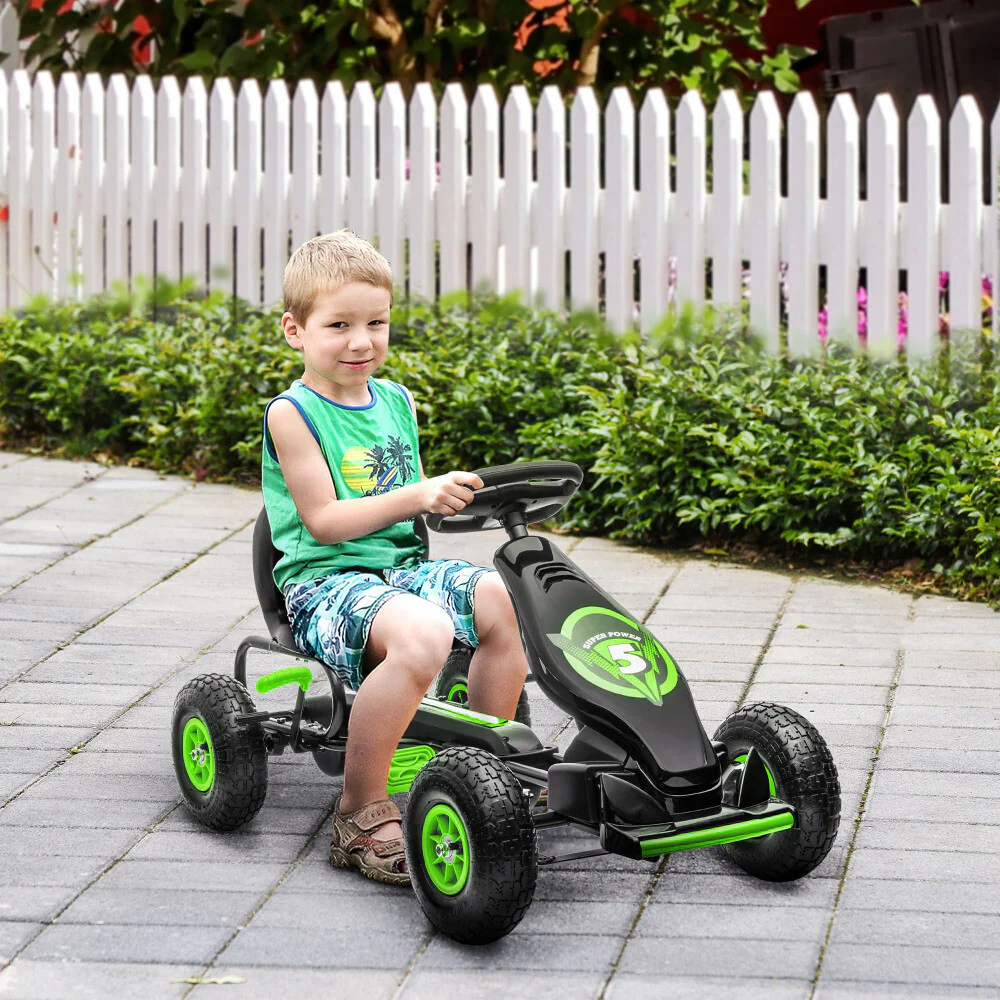 Kids Pedal Go-Kart Ride-On Toy with Durable Wear-Resistant Tread Green - Image 9