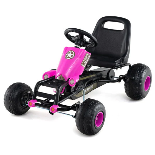 Pink Kids Pedal Go Kart with Steering Wheel, Gear Shifter, and Handbrake - Image 3