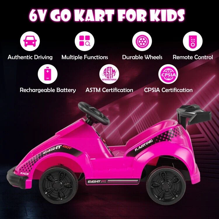 Kid's Pink 6V Battery Powered Go Kart with Remote Control and Safety Belt - Image 6