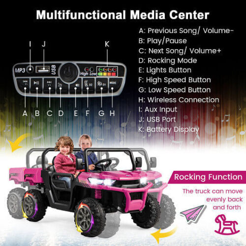 Kids Pink Dump Truck with Dump Bed and Shovel - 2-Seater Ride On Toy - Image 3