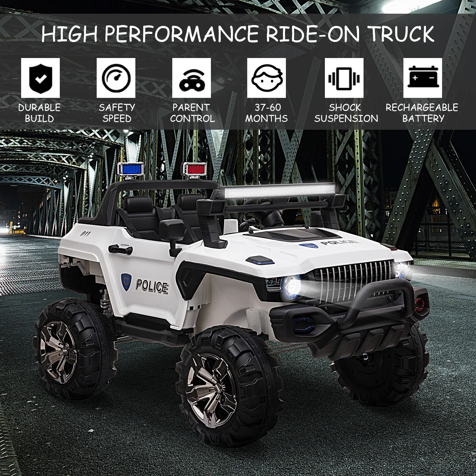 Electric Police Truck Ride-On Car for Kids - Image 5