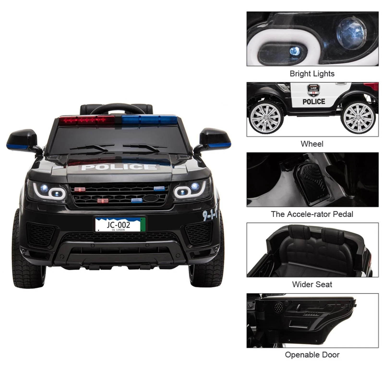 Kids Police Car Ride On SUV Truck with Siren, Music, LED Lights, and Remote Control - Perfect Gift for Little Officers - Image 9