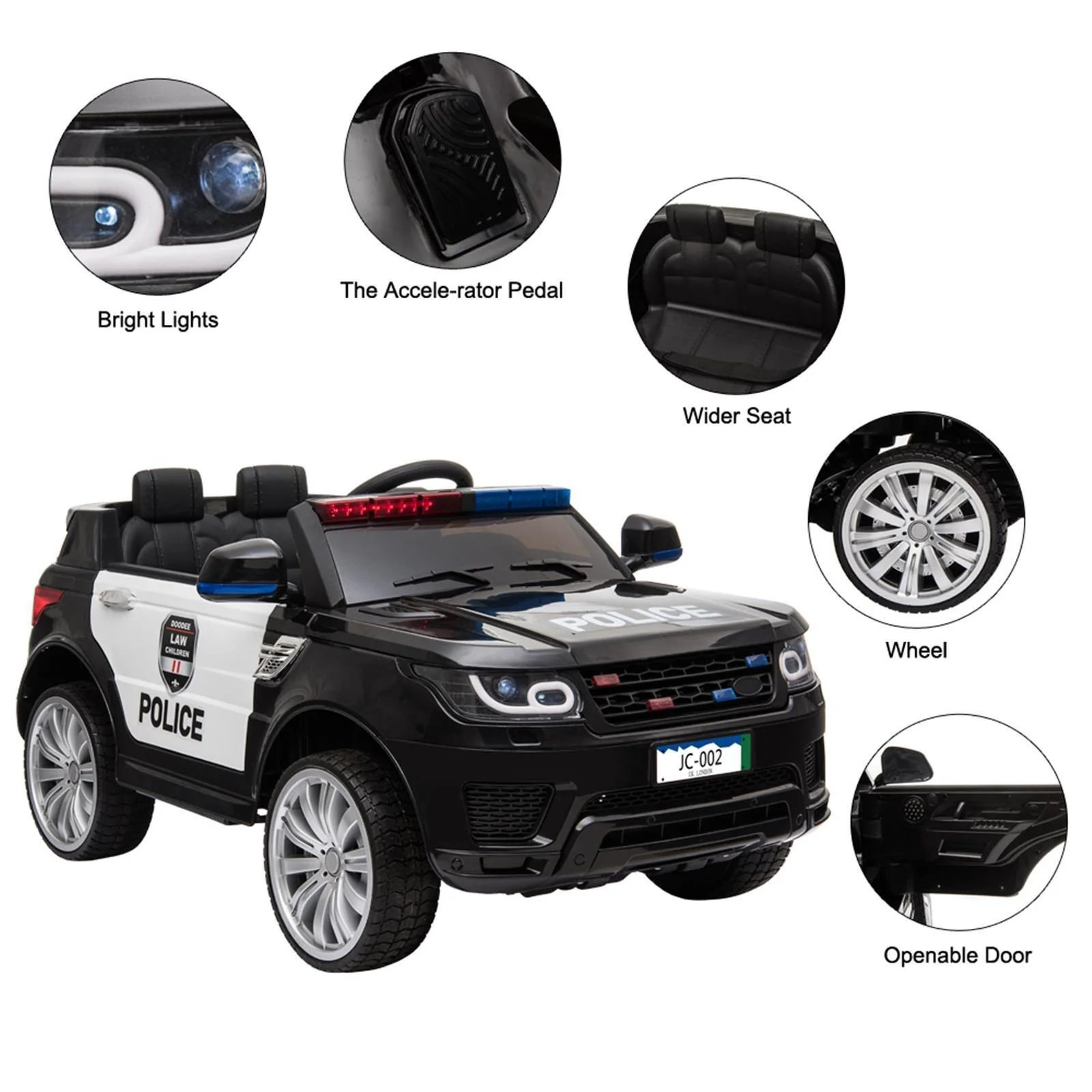 Kids Police Ride On Car with Remote Control, Music, and Horn - 12V Electric Toy - Image 6