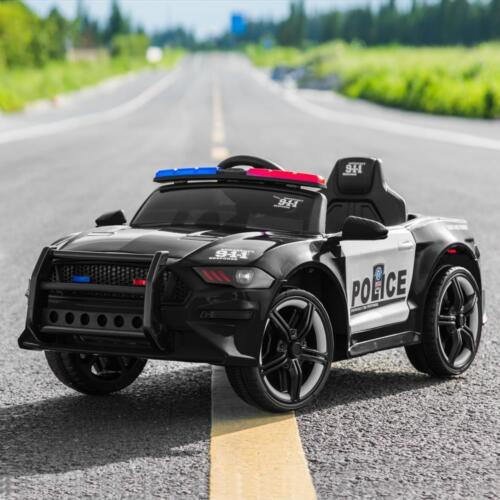 Kids Police SUV Ride-On Car with 2 Speeds, LED Lights, Music, and Parental Control - Black