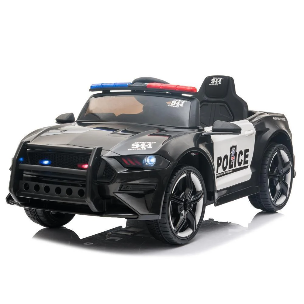 Kids Police SUV Ride-On Car with 2 Speeds, LED Lights, Music, and Parental Control - Black - Image 2
