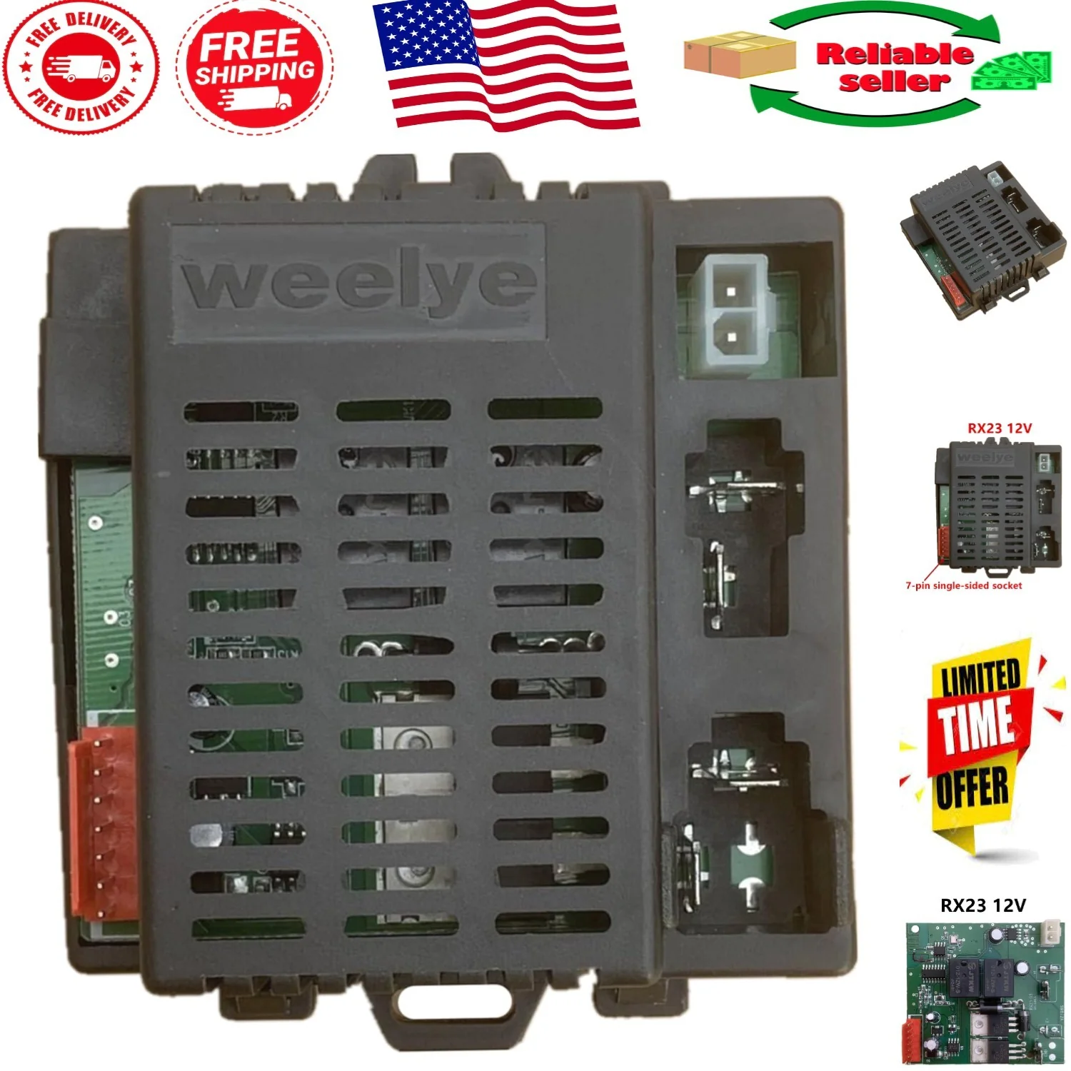 12V Kids Ride-On Car Control Box with 7-Pin Socket Compatibility