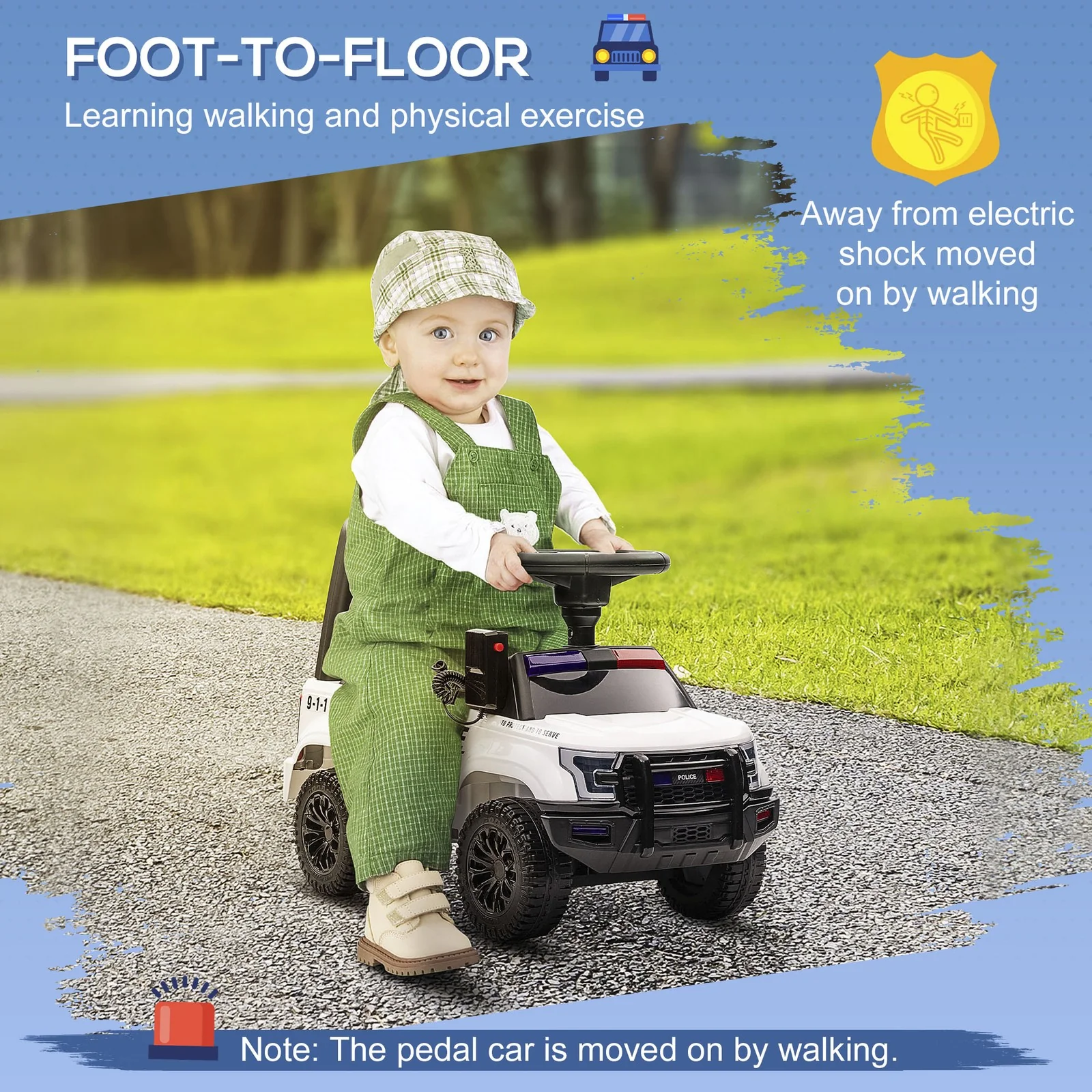Kids Push Ride-On Police Car with Horn and Music for Ages 18 Months to 5 Years - Image 6