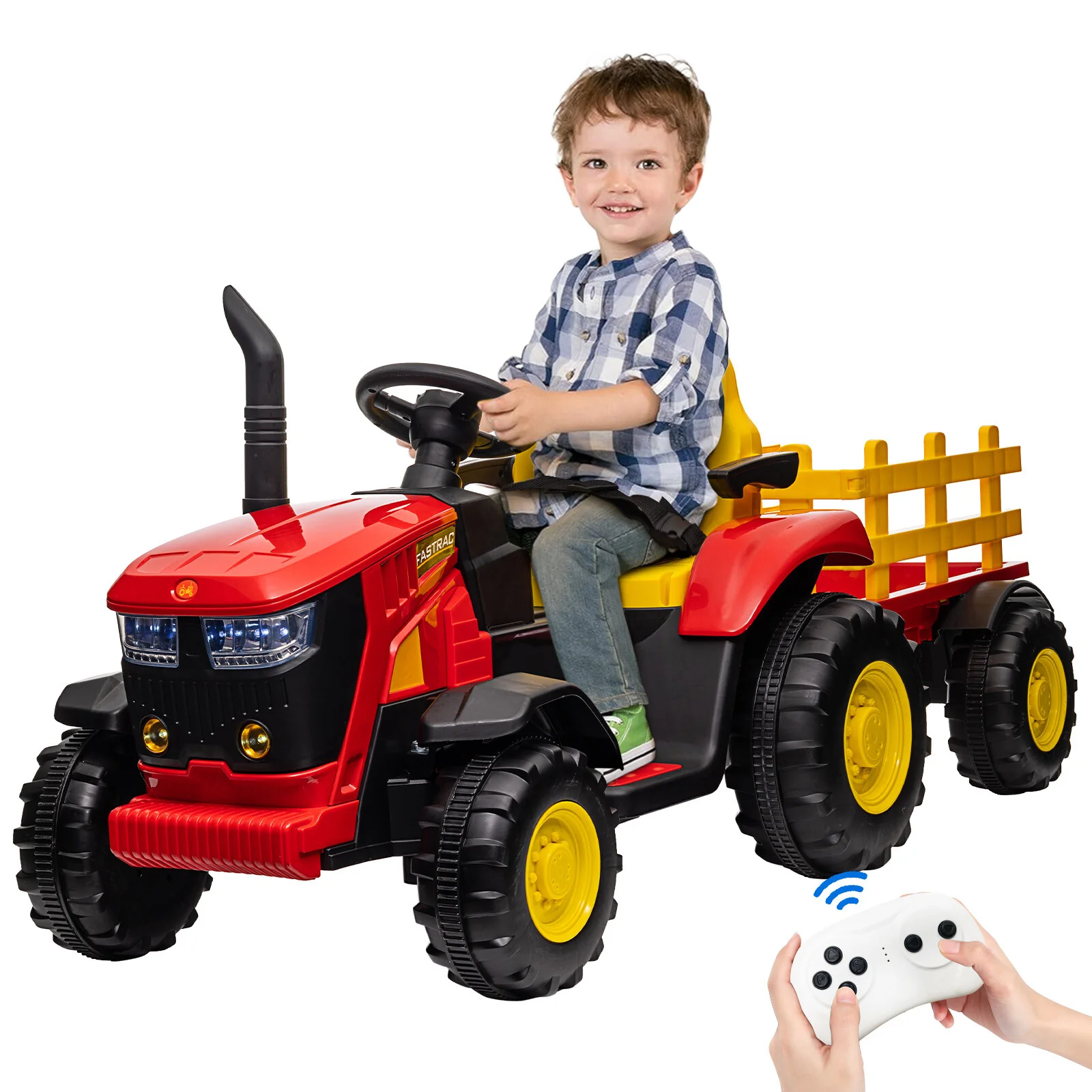 12V Electric Ride-On RC Tractor Toy for Kids with Detachable Trailer - Image 12