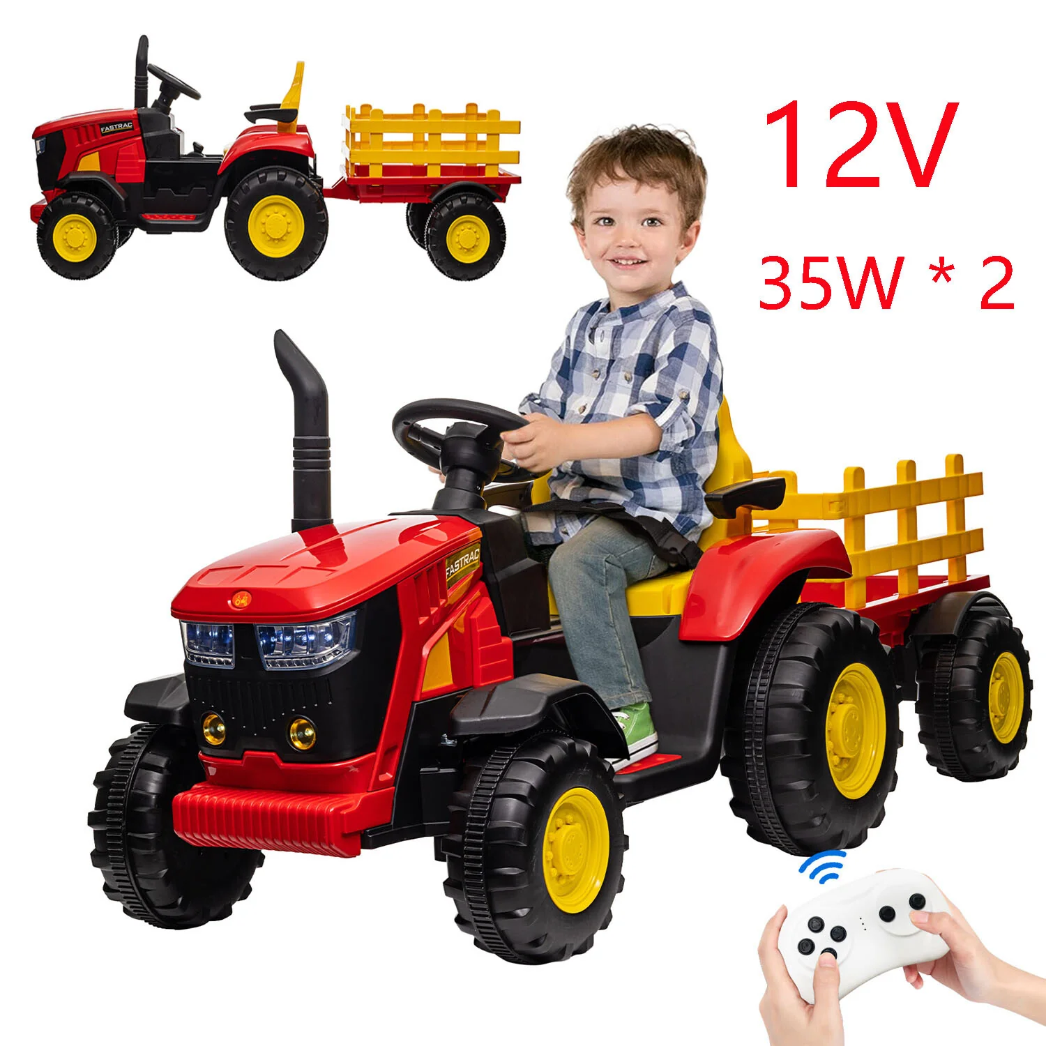 12V Electric Ride-On RC Tractor Toy for Kids with Detachable Trailer - Image 2