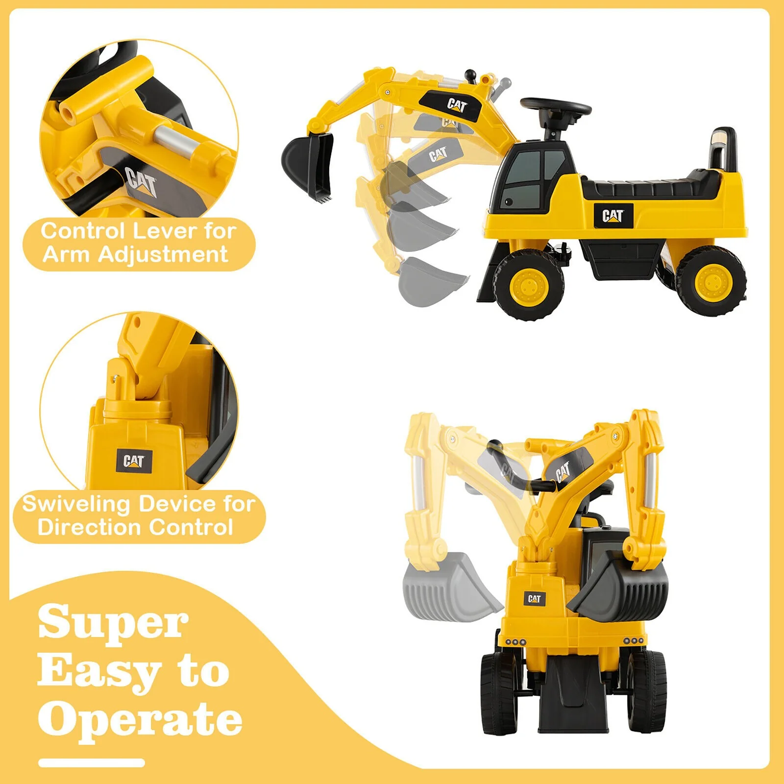 Kids Ride-On Excavator Toy with Rotatable Digging Bucket and Hidden Storage - Image 9
