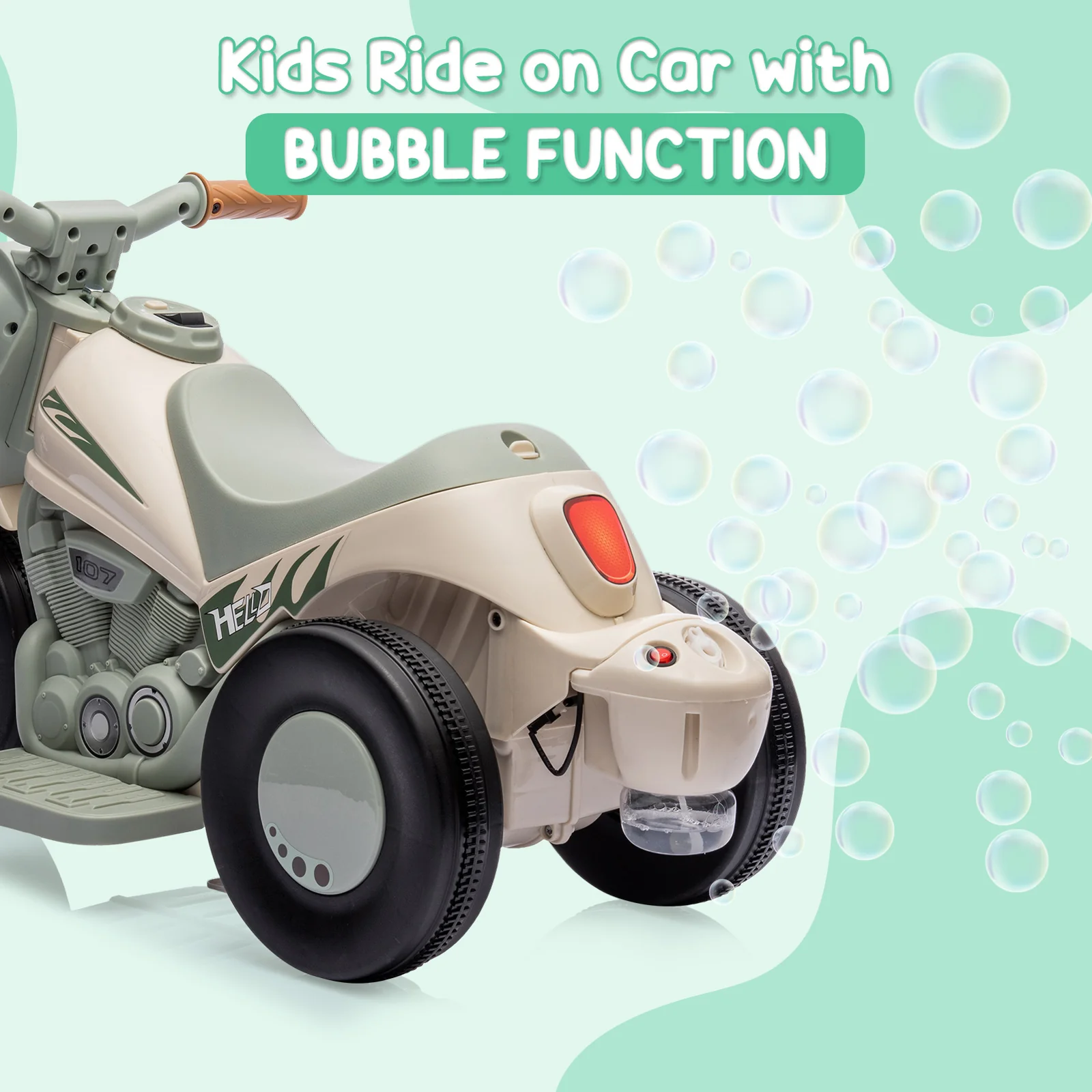 Battery-Powered Kids 3-Wheel Ride-On Motorcycle with LED Headlight and Bubble Function - Image 19