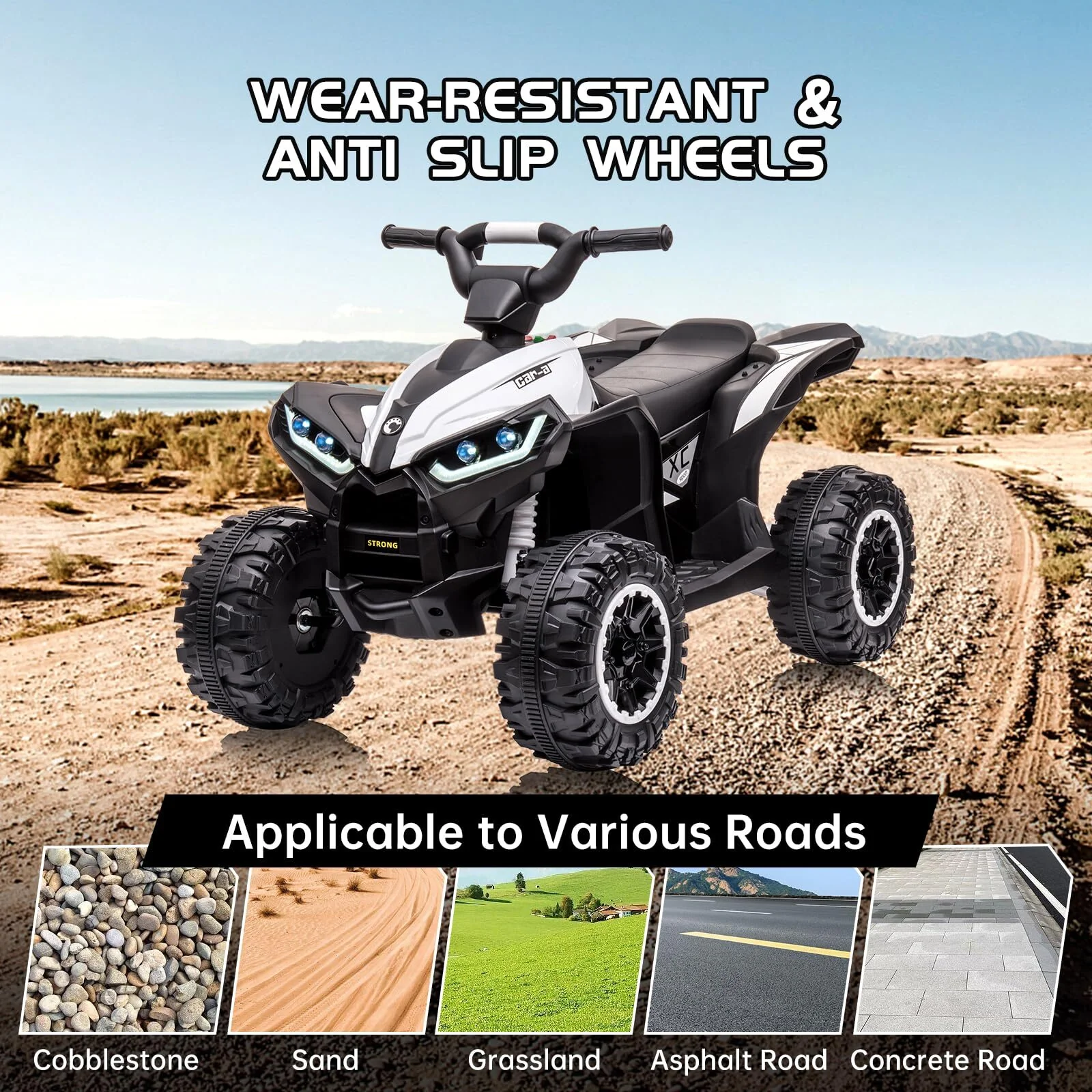 12V Battery-Powered Kids Ride-On ATV Quad with LED Lights and Remote Control Toy Car - Image 4
