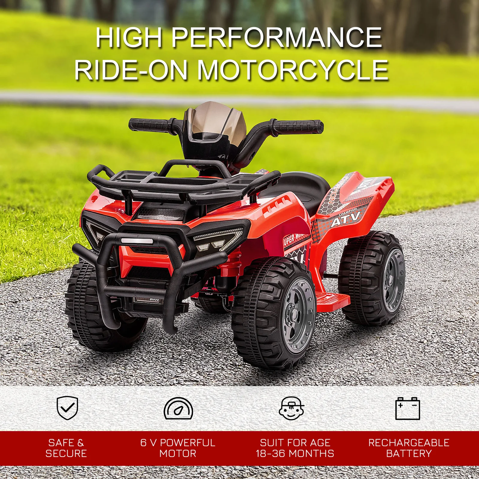 Kids 6V Battery-Powered Ride-On Four Wheeler ATV with Music - Image 4