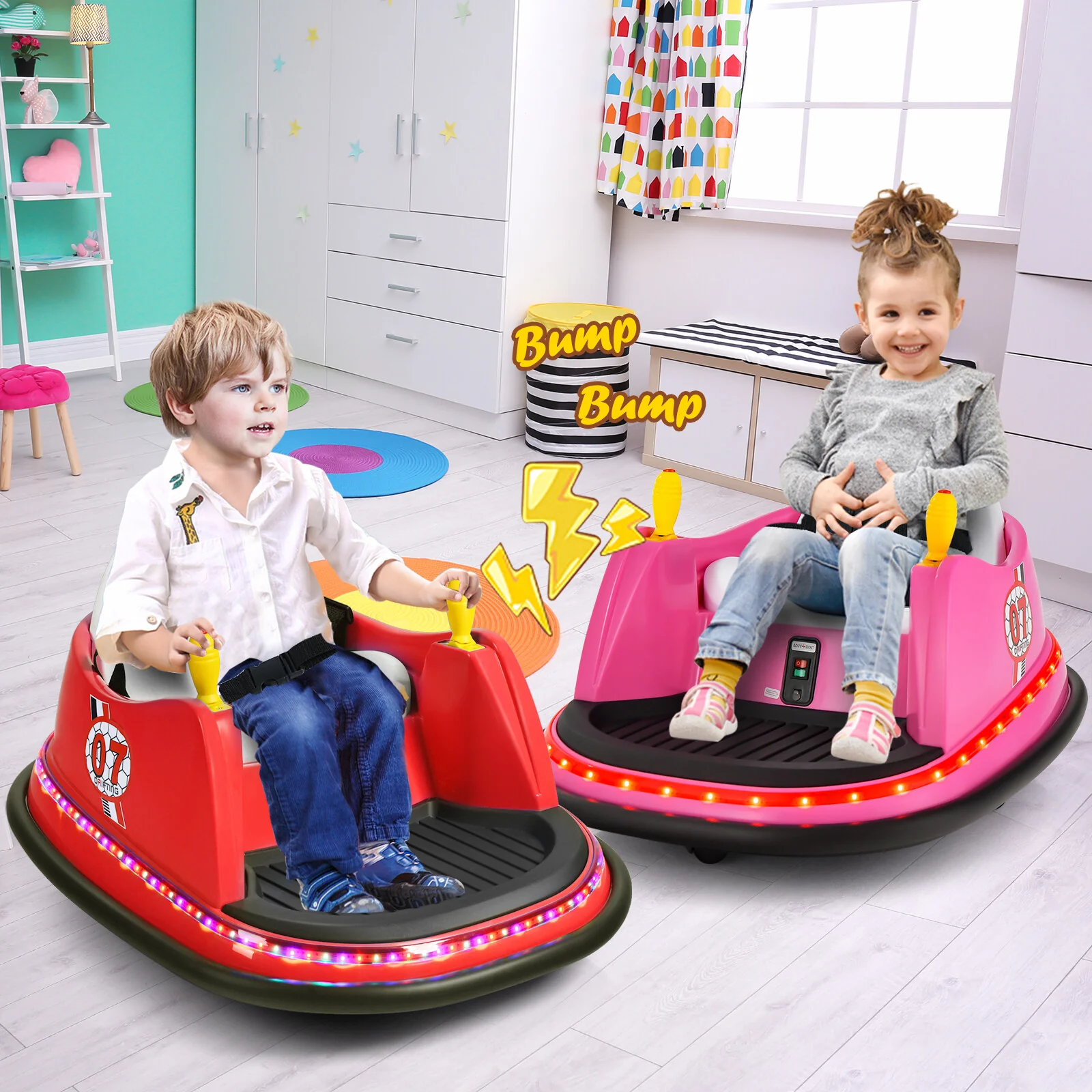 12V Pink Kids Ride-On Bumper Car with 360° Spin and Remote Control - Image 3