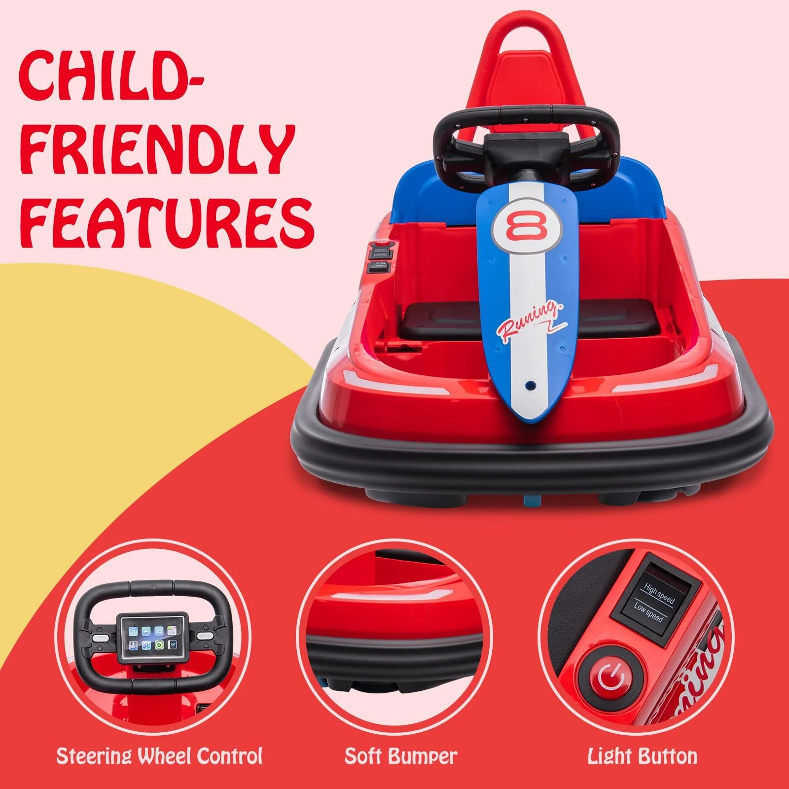 6V Electric Ride-On Bumper Car for Toddlers with 2 Speeds and Lights - Image 8