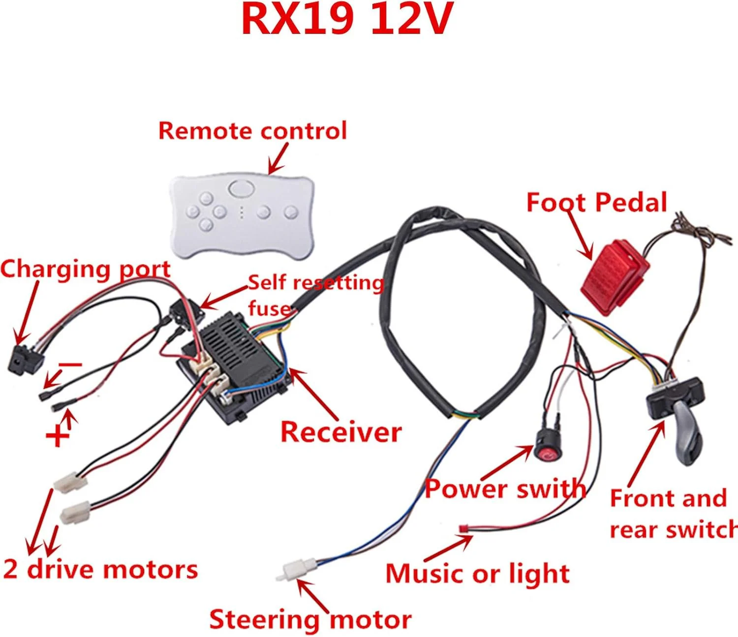 12V Kids Ride-On Car with DIY Modified Harness and Remote Control Set - Image 3