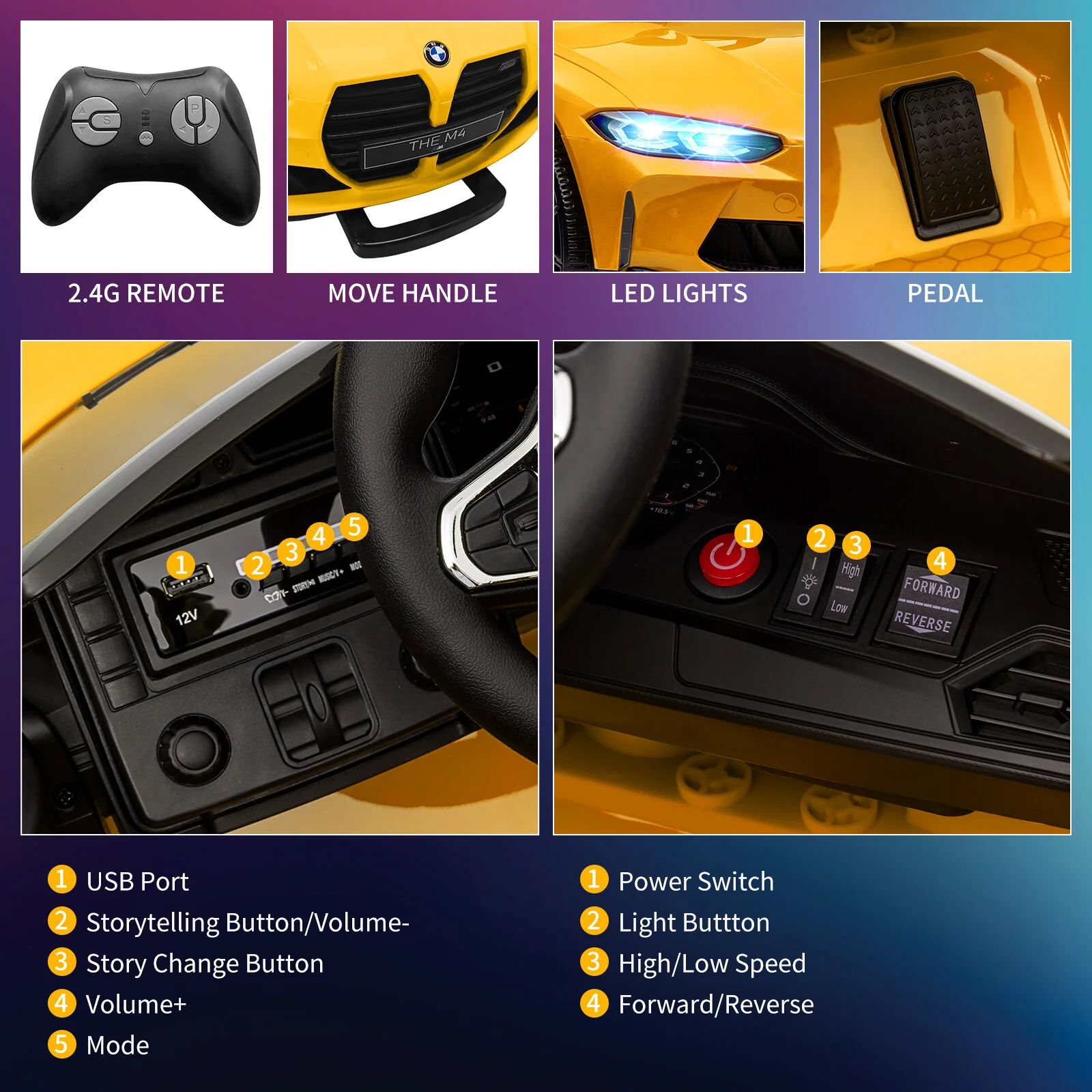 12V Electric Ride-On Car for Kids Licensed BMW M4 with Remote Control Toy Vehicle - Image 4