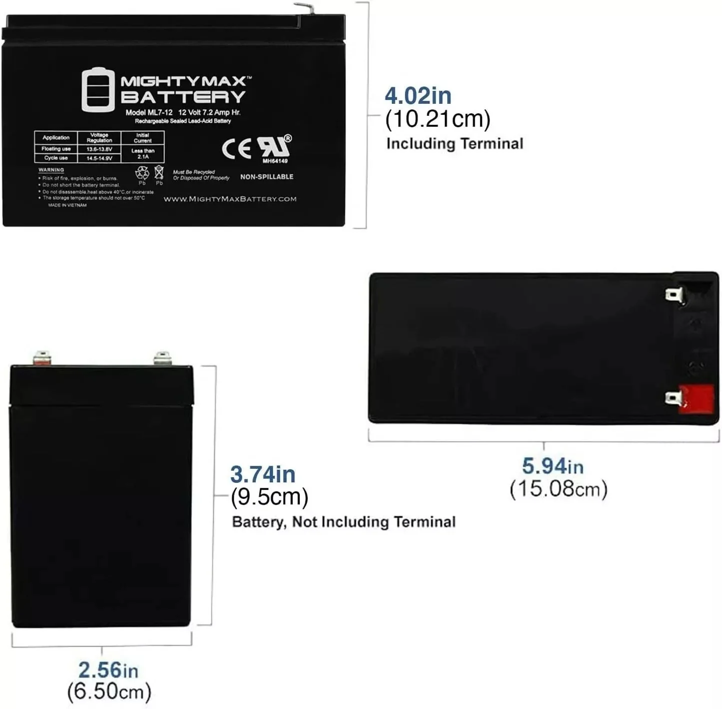 12V 7Ah Replacement Battery for Kids Electric Ride-On Cars - Image 2
