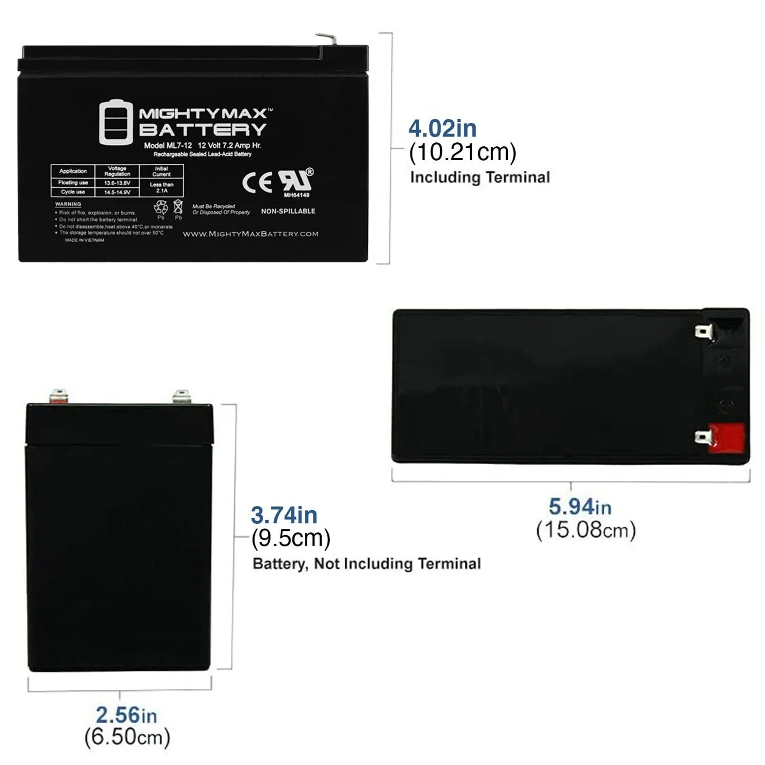 12V 7.2AH Replacement Battery for Kids Electric Ride-On Power Wheels Car - Image 3
