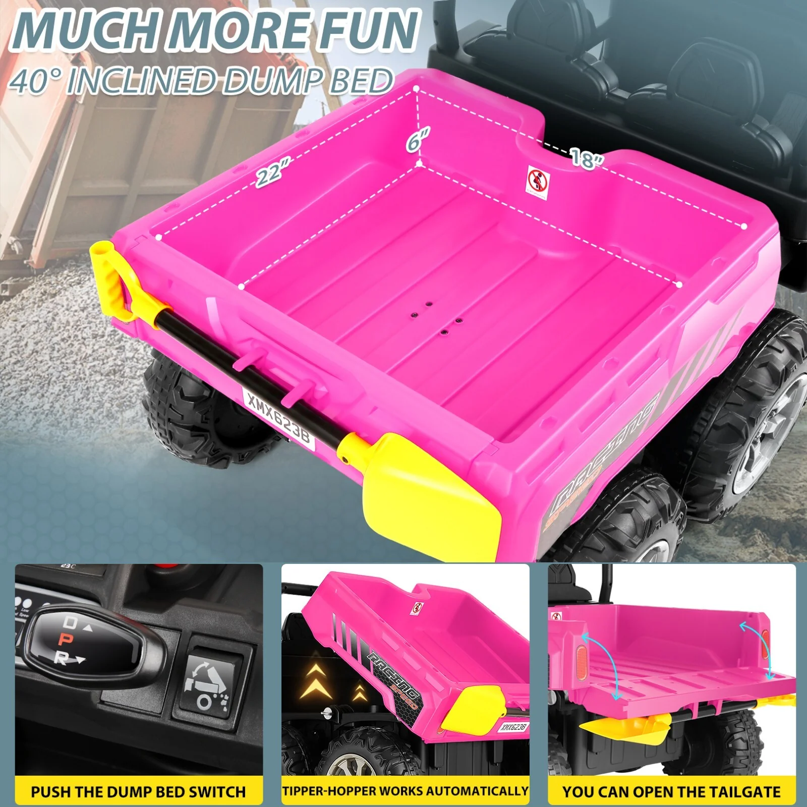 24V Electric 2-Seater Kids Ride-On Dump Truck with Remote Control and 4WD - Image 8