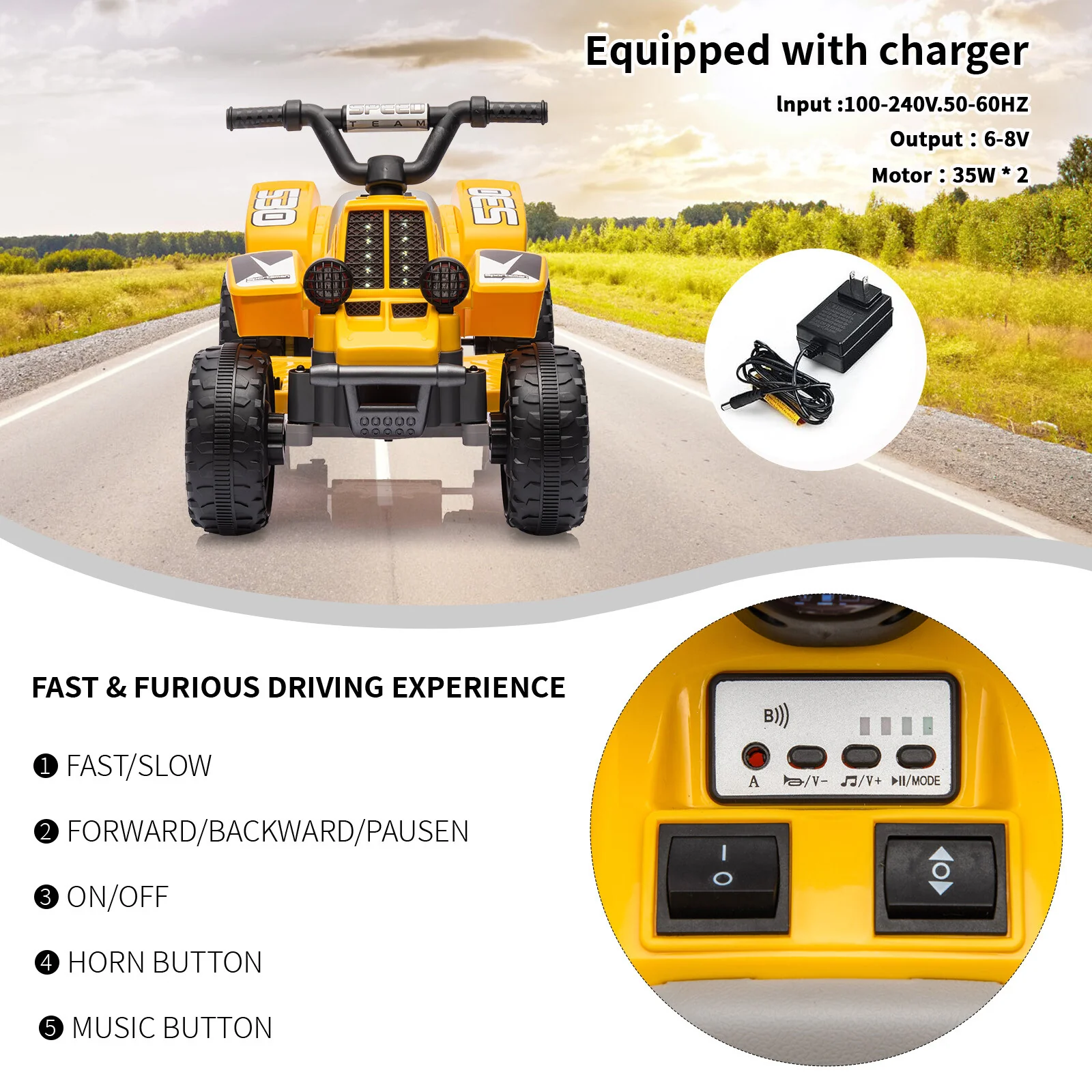 Kids 6V Electric Off-Road Quad ATV Ride-On Car Toy - Image 8