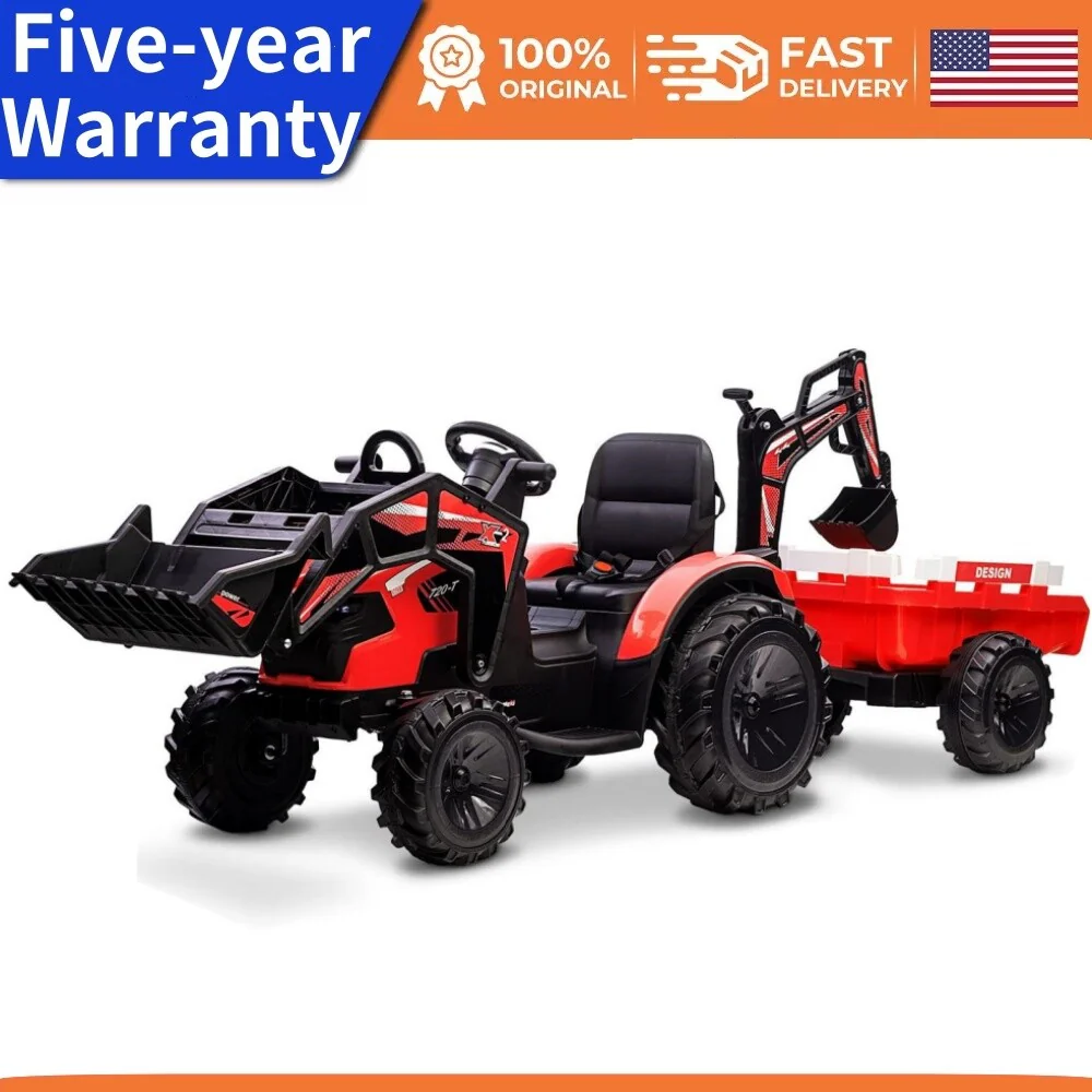 Kids 24V Electric Ride-On Excavator and Bulldozer Vehicle with Trailer - Image 8