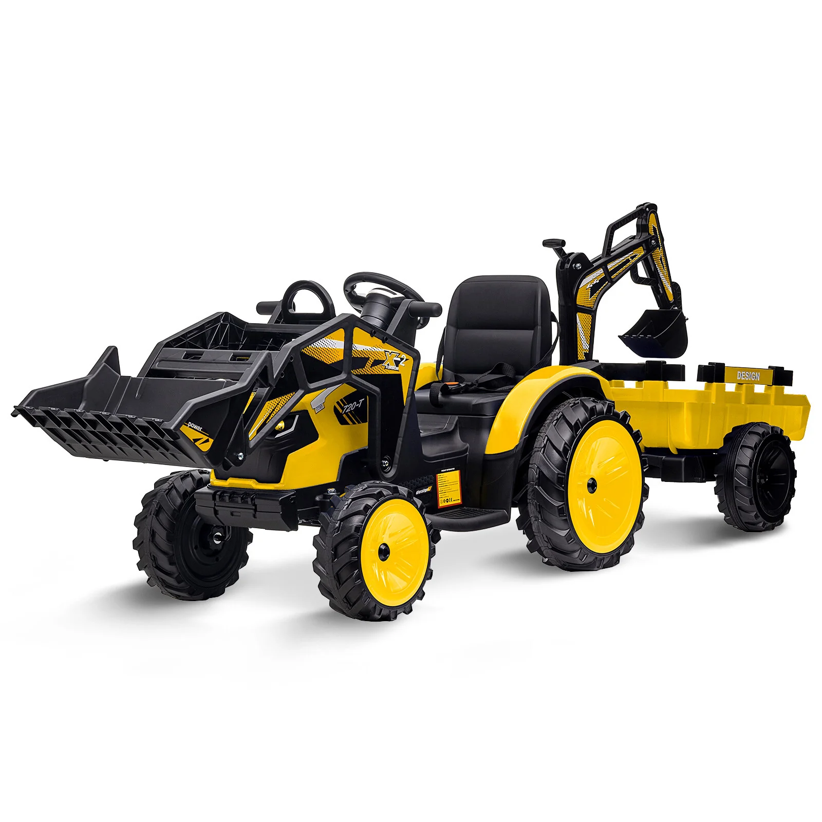 24V Kids Electric Ride-On Excavator and Bulldozer Vehicle with Trailer - Image 10