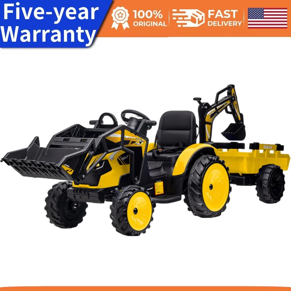 Kids 24V Electric Ride-On Excavator and Bulldozer Vehicle with Trailer Tractor - Image 7