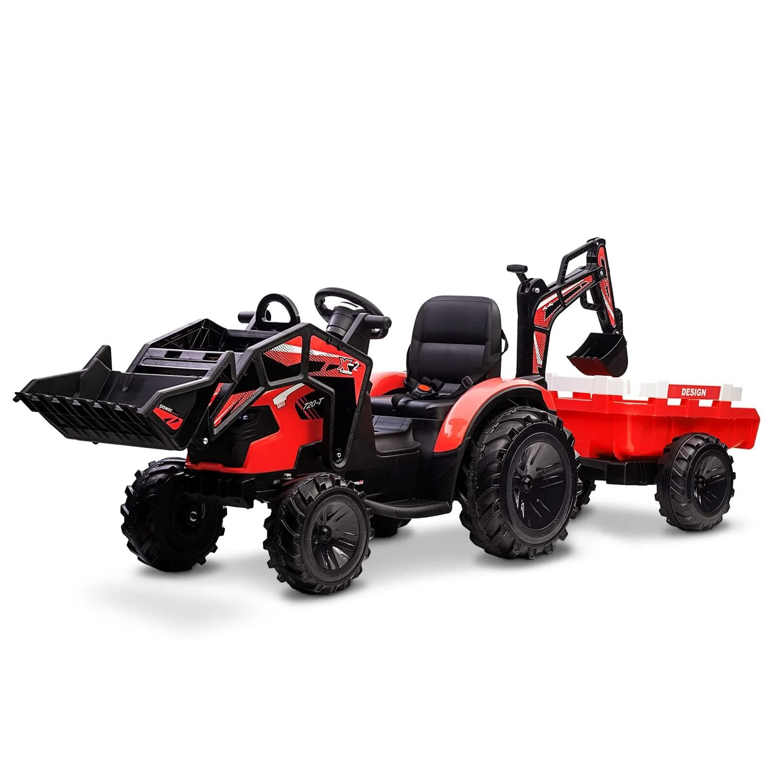 Kids 24V Electric Ride-On Excavator, Bulldozer, and Tractor Vehicle with Trailer - Image 2