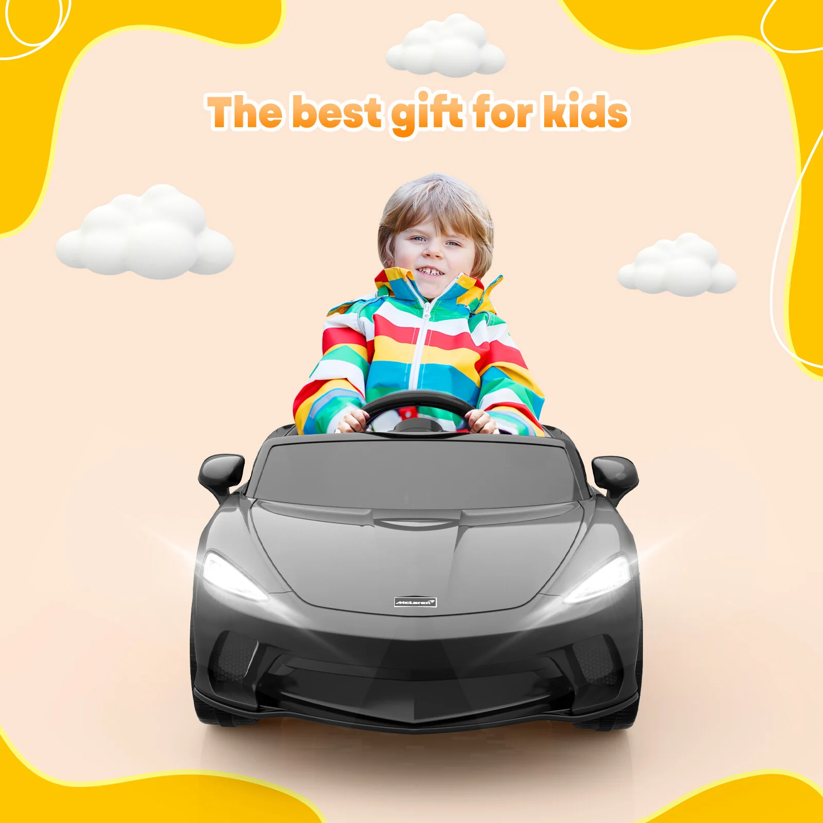 Kids Ride-On Sports Car with 2 Speeds, Remote Control, Sound System, and LED Headlights - Image 4