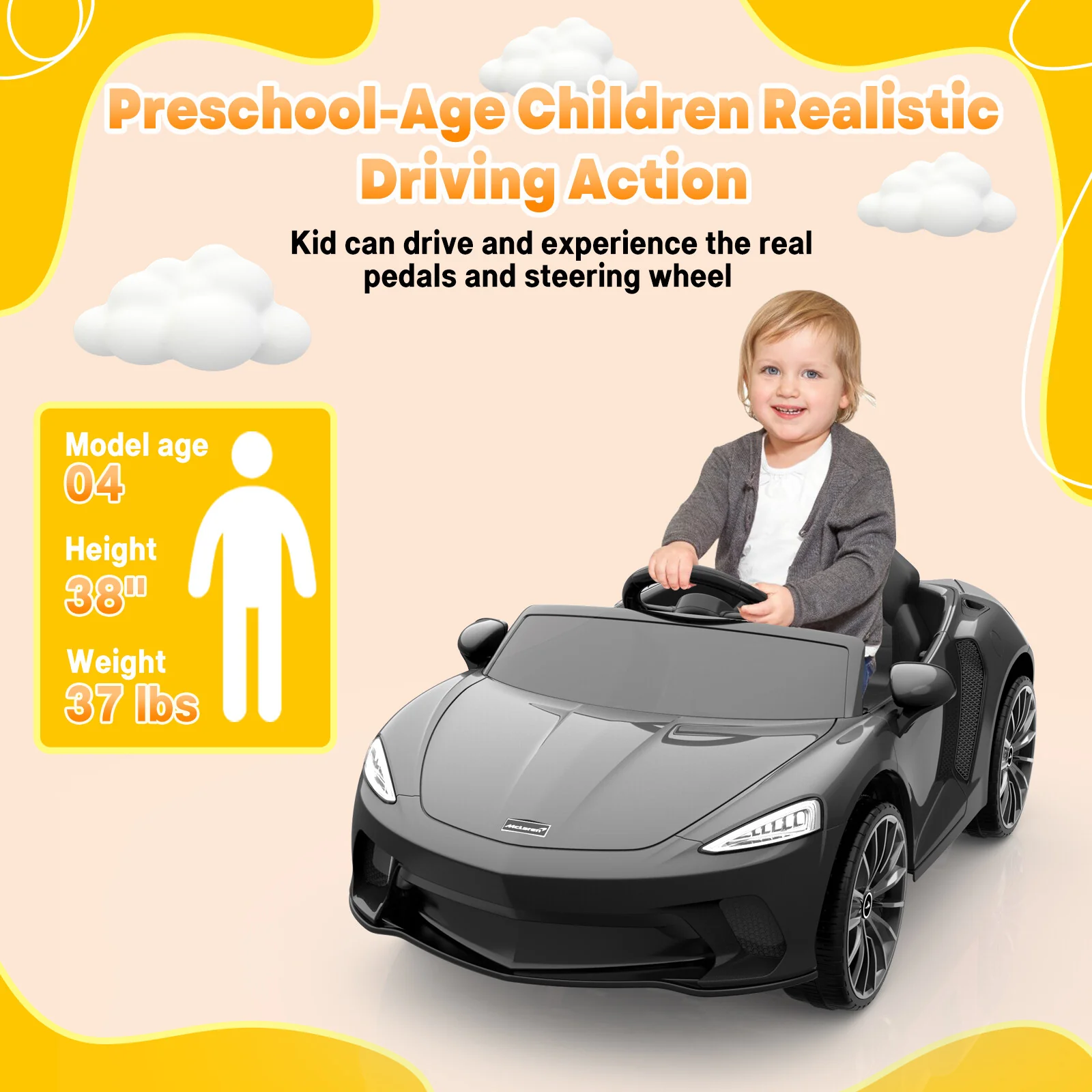 Kids Ride-On Sports Car with 2 Speeds, Remote Control, Sound System, and LED Headlights - Image 6
