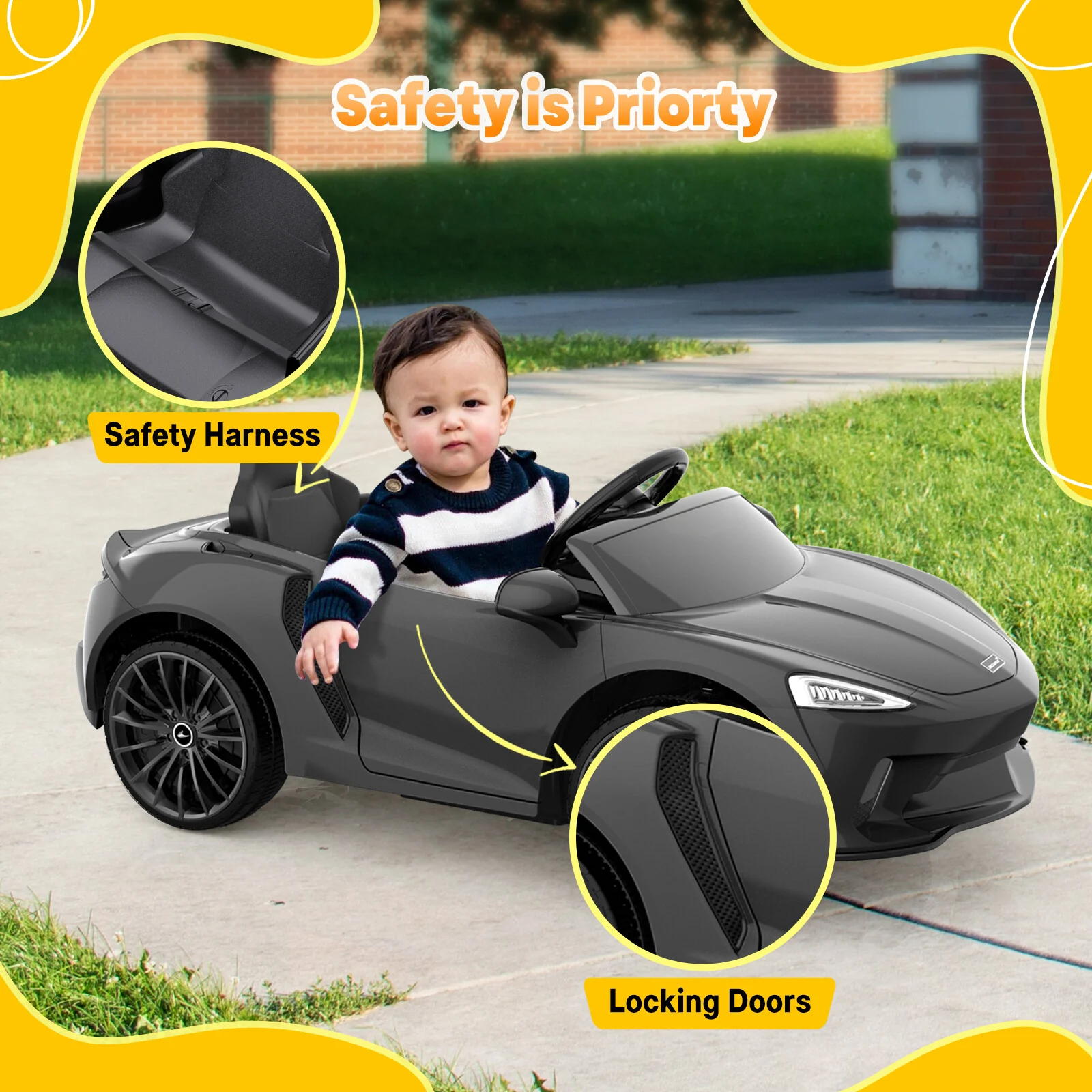 Kids Ride-On Sports Car with 2 Speeds, Remote Control, Sound System, and LED Headlights - Image 7