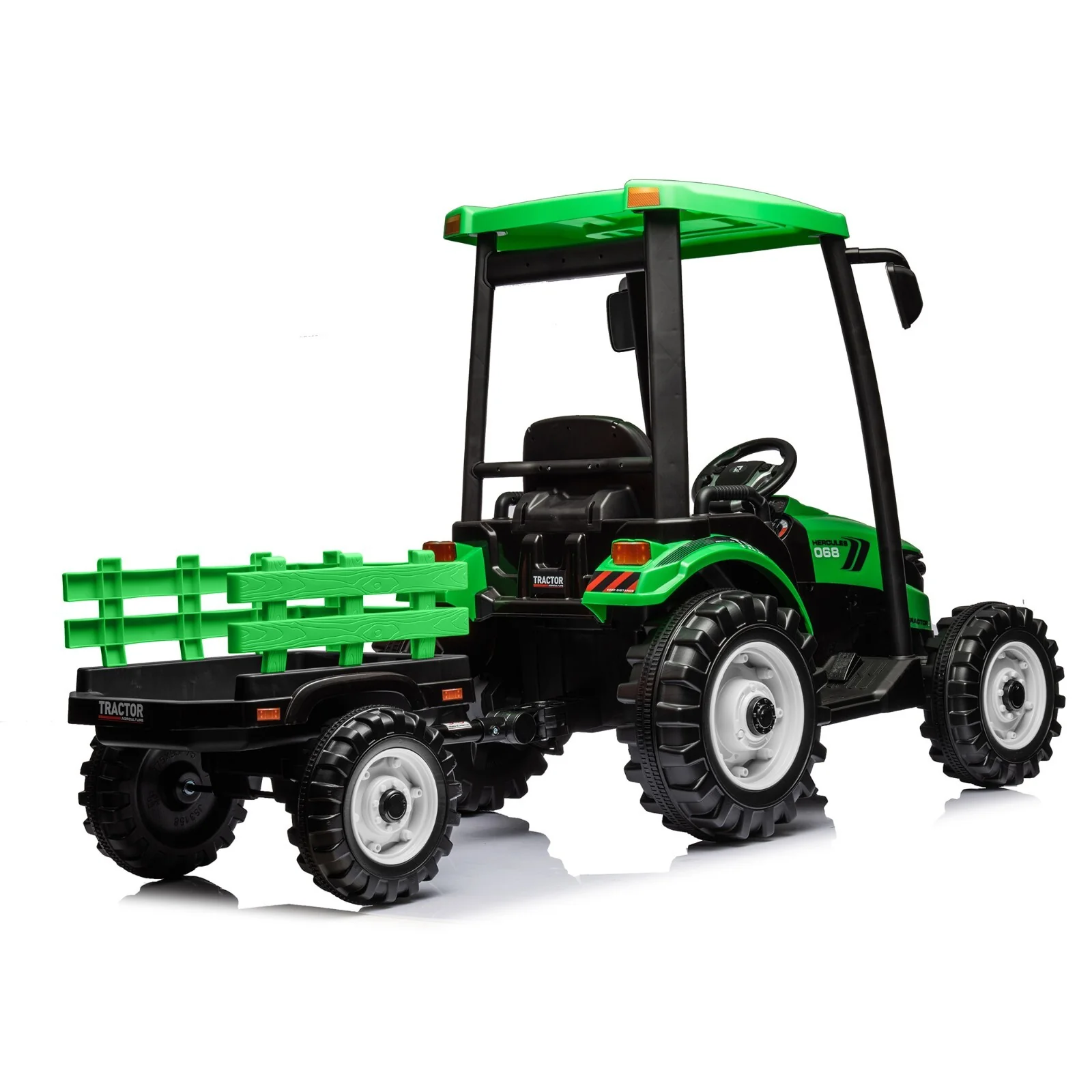 24V Battery-Powered Electric Ride-On Car for Kids with Trailer - Green - Image 4