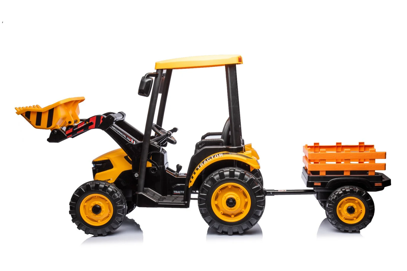 Kids' 24V Battery-Powered Electric Ride-On Car with Trailer Yellow - Image 2